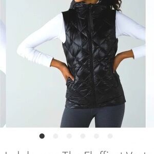 Lulu Lemon Black Quilted Hooded Vest with Snake Print Lining